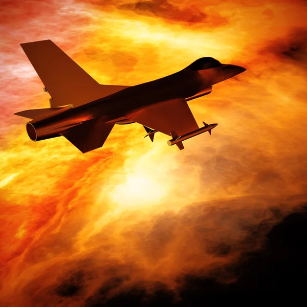 Fighter jet flying against a blue sky, 3d illustration — Stock Photo, Image