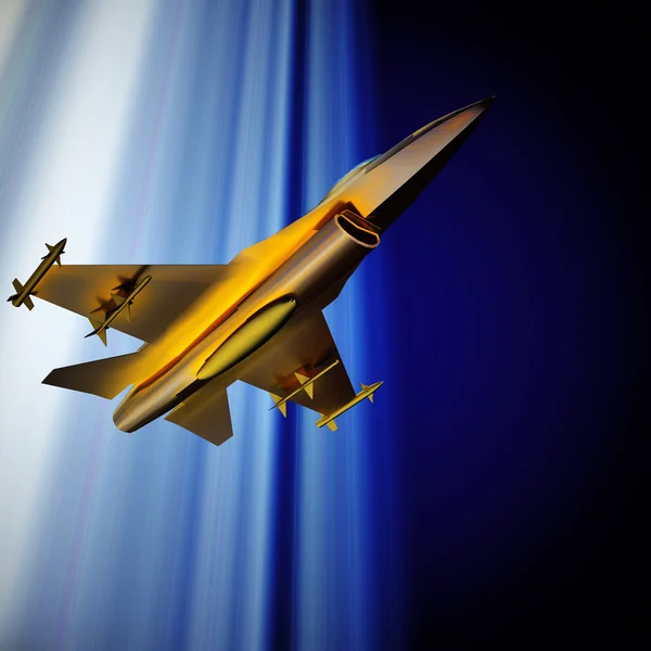 Fighter jet flying against a blue sky, 3d illustration — Stock Photo, Image