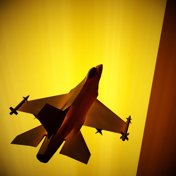 Истребитель летящий против голубого неба, 3d иллюстрация — стоковое фото