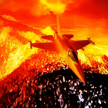 Mavi gökyüzü karşı 3d çizim uçan savaş uçağı