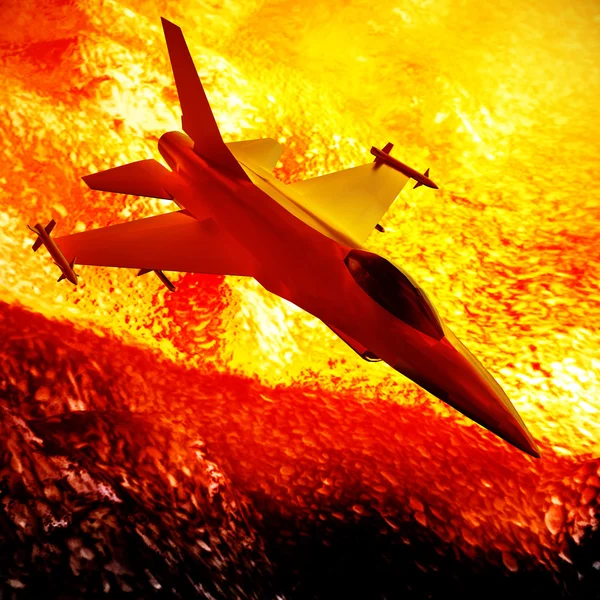 青い空、3 d イラストレーションに対して飛行のジェット戦闘機 — ストック写真
