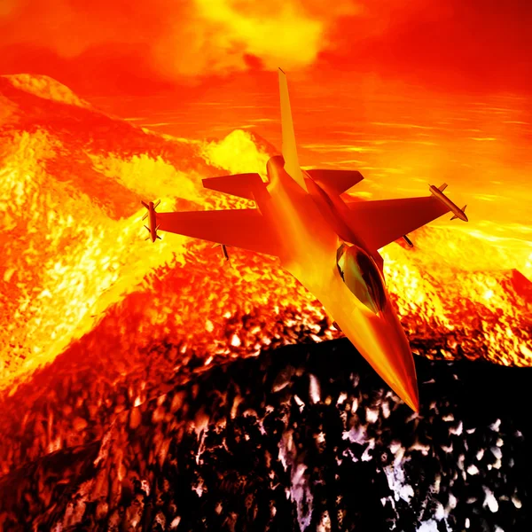 Mavi gökyüzü karşı 3d çizim uçan savaş uçağı