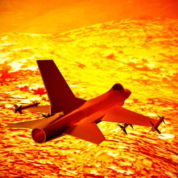 Repülő szemben a kék eget, 3D-s illusztráció vadászgép — Stock Fotó