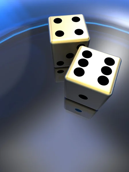 Golden dice on plate 3d illustration — Stock Photo, Image