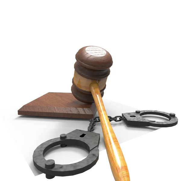 Handcuffs and gavel 3d illustration — Stock Photo, Image