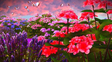 Çayır 3d render üzerinde yaz kır çiçekleri