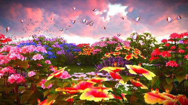 Çayır 3d render üzerinde yaz kır çiçekleri