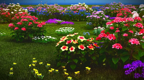 Summer wildflowers on meadow 3d rendering — Stock Photo, Image