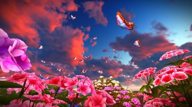 Çayır 3d render üzerinde yaz kır çiçekleri