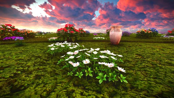 Summer wildflowers on meadow 3d rendering — Stock Photo, Image