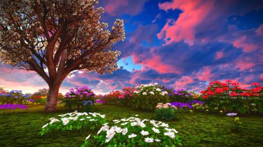 Çayır 3d render üzerinde yaz kır çiçekleri