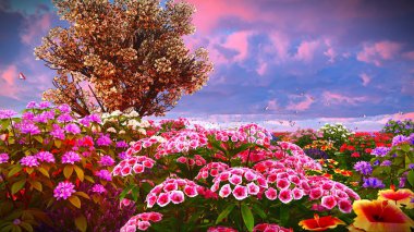 Çayır 3d render üzerinde yaz kır çiçekleri