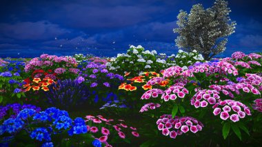 Çayır 3d render üzerinde yaz kır çiçekleri