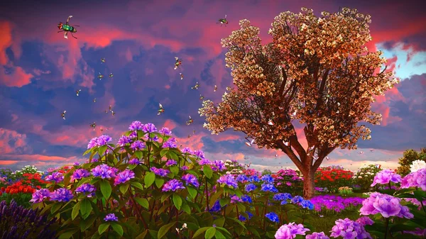 Sommar blommor på ängen 3d-rendering — Stockfoto