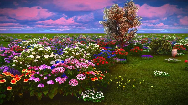 夏季 3d 渲染的草地上的野花 — 图库照片