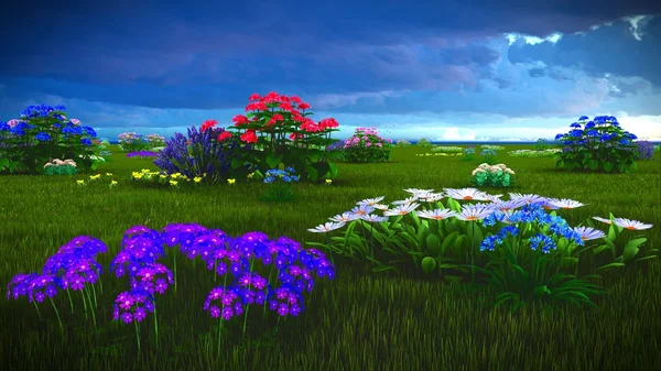 Summer wildflowers on meadow 3d rendering — Stock Photo, Image