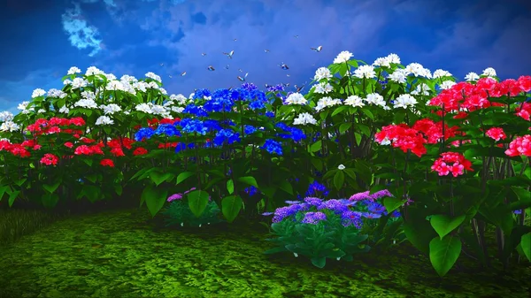 Çayır 3d render üzerinde yaz kır çiçekleri