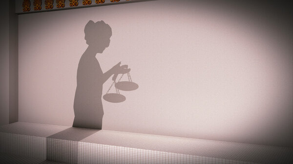 Themis in court 3d illustration