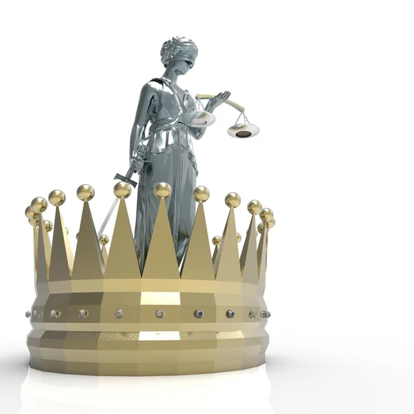 Themis dea della giustizia con corona d'oro rendering 3d — Foto Stock