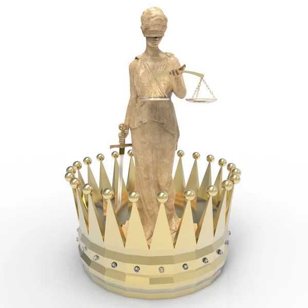 Themis dea della giustizia con corona d'oro rendering 3d — Foto Stock