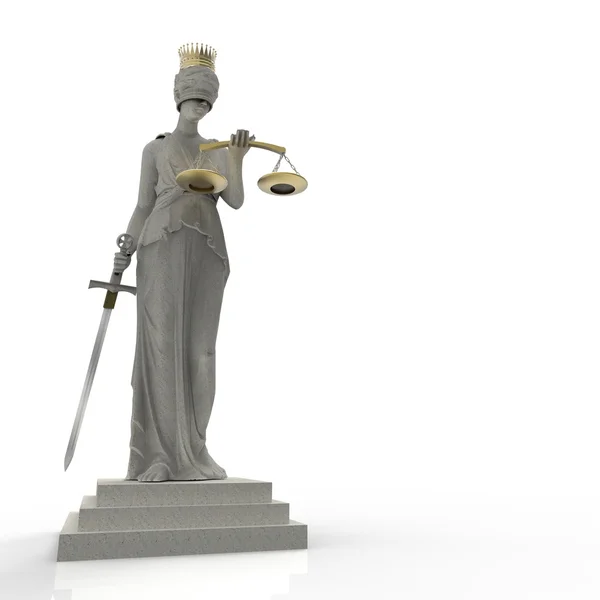 Themis goddess of justice with golden crown 3d rendering — Stock Photo, Image