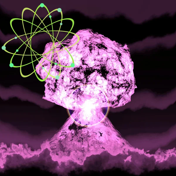 Nucleaire explosie met symbool van Atoomenergie 3D-rendering — Stockfoto