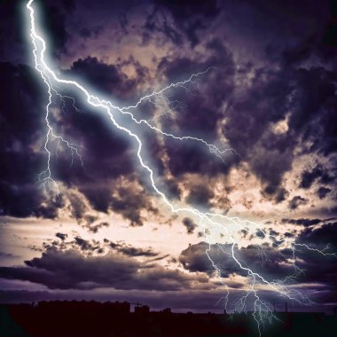 Night cityscape with strong lightning clipart