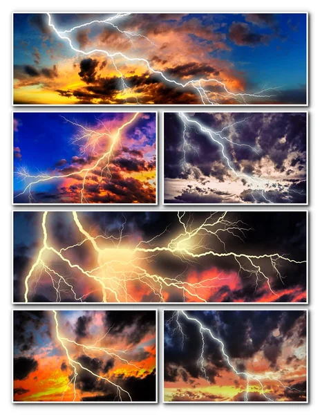Nachtbild mit starker Blitz-Collage — Stockfoto