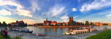 Panoramik, antik Ostow Tumski Adası Wroclaw, Polonya