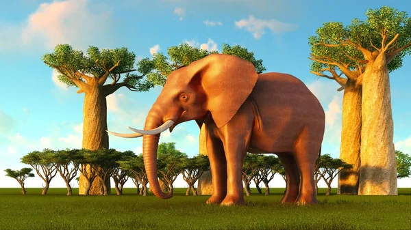 Illustration 3D de l'éléphant marchant près des baobabs — Photo