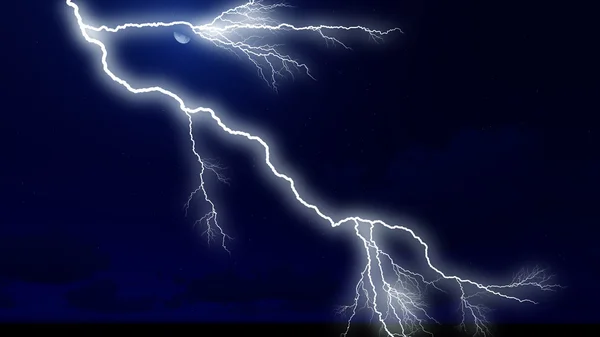 Paisaje nublado nocturno con fuerte relámpago 3d renderizado — Foto de Stock