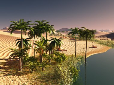Palmiye ağaçları oasis 3d çizim yakınındaki