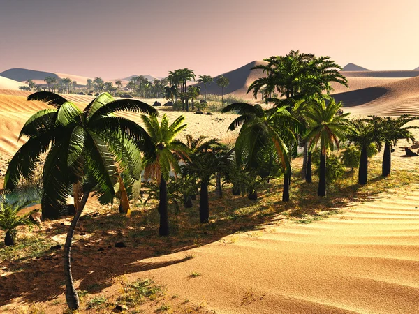 Palm trees near oasis 3d illustration — Stock Photo, Image