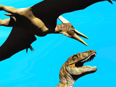 Velociraptor and pterodactyl 3d rendering clipart
