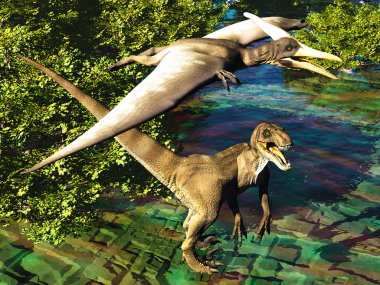 VelociRaptor ve pterodactyl 3d render