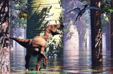 VelociRaptor ve pterodactyl 3d render