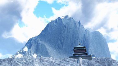 Güneş Tapınağı - Budist tapınağı Himalayalar 3d render