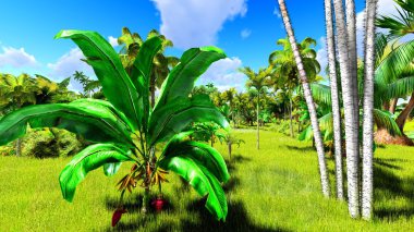 Bir gün 3d render sırasında tropikal orman