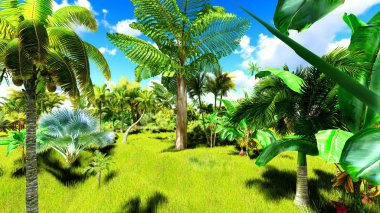 Bir gün 3d render sırasında tropikal orman