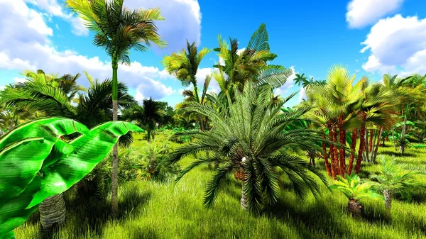Τροπική ζούγκλα κατά τη διάρκεια μιας ημέρας 3d rendering — Φωτογραφία Αρχείου