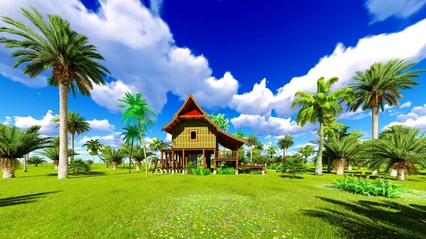 Casa de playa tropical en el trópico 3d rendering — Foto de Stock