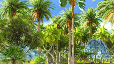 Bir gün 3d render sırasında tropikal orman