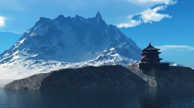 Rocky Dağları 3d render Budist tapınağı