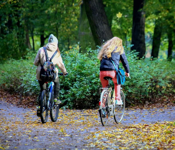 与骑自行车的年轻夫妇 — 图库照片