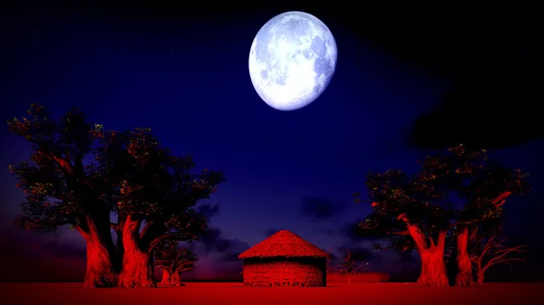Afrikaanse dorp bij nacht — Stockfoto