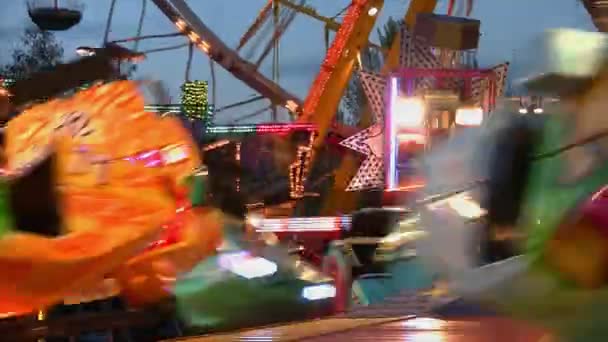 Fairground at night in city — Stock Video