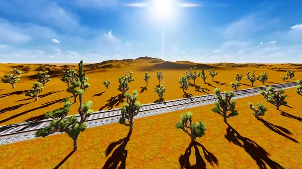 Joshua trees and railroad — Stock Photo, Image