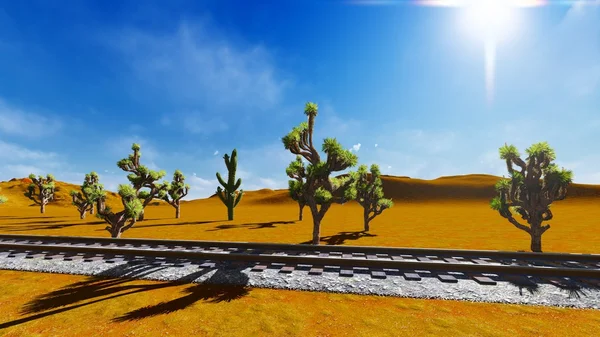 Joshua trees and railroad — Stock Photo, Image