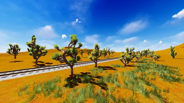 Joshua bomen en railroad — Stockfoto