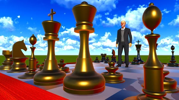 Businessman on chess board — Stock Photo, Image